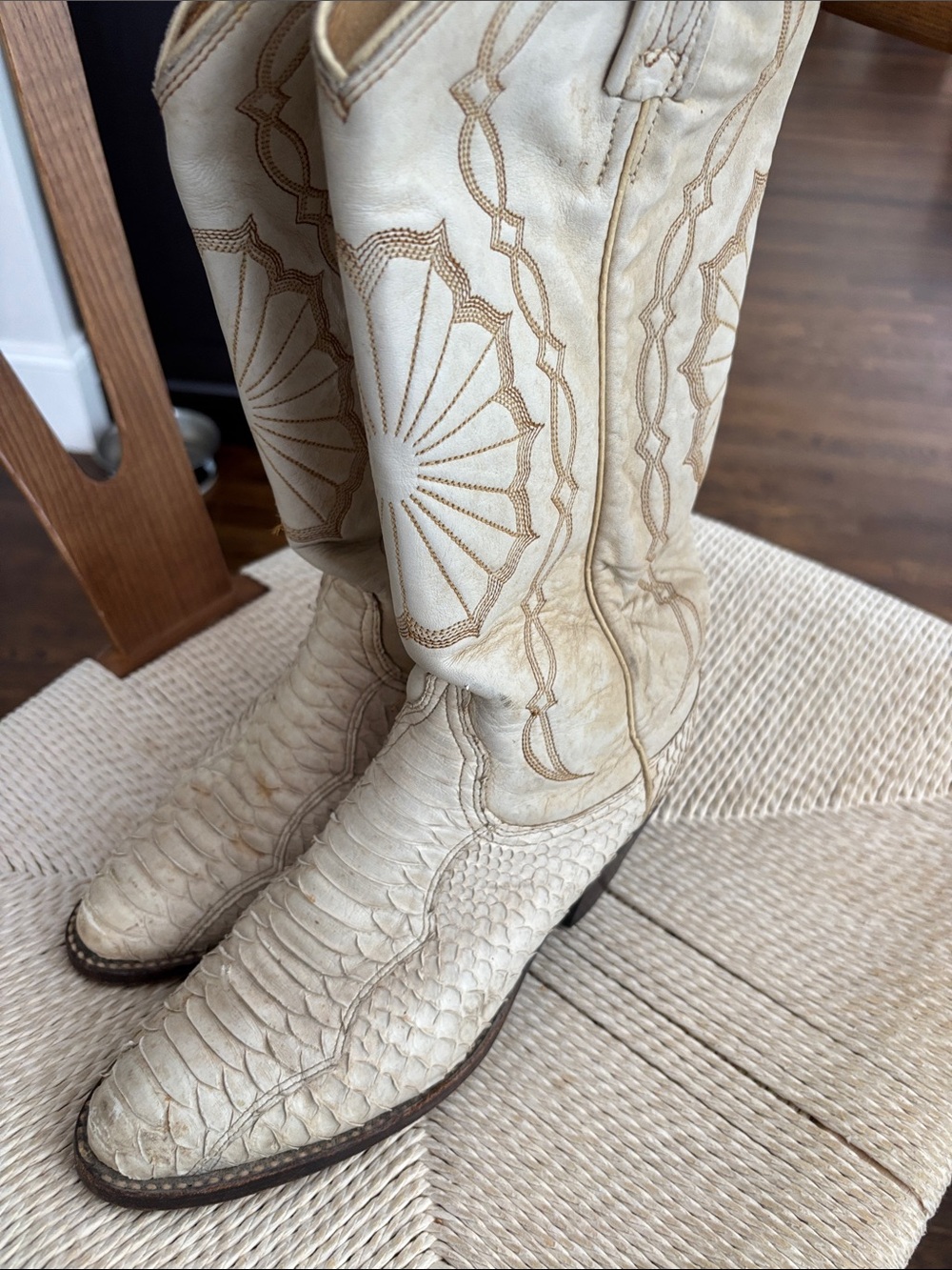 Dan Post Ivory Embossed Western Knee Boots